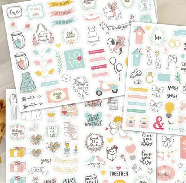 230 Stickers + Colouring Card Stickers Wedding Photo Album Vintage Guest Book