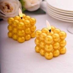 2 Metallic Gold 2 in Flameless LED Light Bubble Cube CANDLES Centerpieces Party