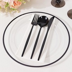 CLEAR 10 Round 10″ PLASTIC Dinner PLATES Black Rim Party Events Tableware