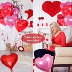 Upgraded Pink Silver and Red Balloons – Pack of 15 – Heart Shaped Foil