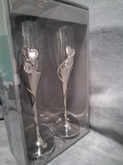 Wedding Champagne toasting Flutes His and Hers New In Box Set of 2 Silver