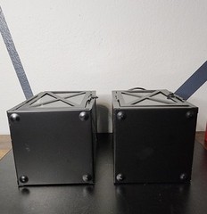 Set of 2 Black Decorative Candle Lanterns Aluminum Metal And Glass With Candles