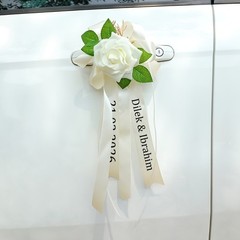 2pcs Wedding Car Decoration Set Bows Bouquet Set DIY Simulation Flowers Wedding◐