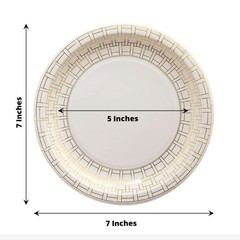 25 White 7″ Paper Plates Gold Basketweave Design Rim Party Events Home Tableware