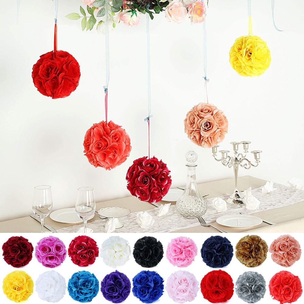 2 Silk Roses 7″ wide Flower Kissing Balls Wedding Party Decorations Centerpieces