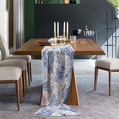Chiffon Table Runner Floral Pattern Blue and Chinese style9712 27×120 Inch