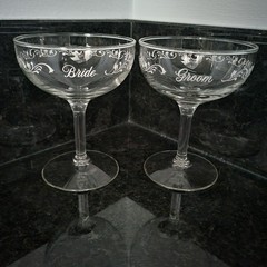 Vintage Bride Groom Wedding Toasting Champagne Wine Glasses