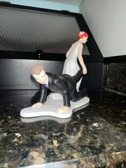 Red Haired Bride Pulling Hubby Wedding Topper
