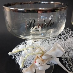 Vintage 1950’s Javit Crystal Bride & Groom Wedding Champagne Coupe Set in Box