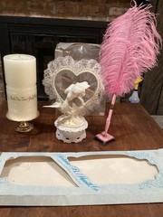 Vintage Wedding Lot Cake Topper, Unity Candle Set & Feather Pen – Bridal Keepsak