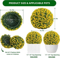 2-Pack Artificial Flower Ball Topiary,UV Resistant, Wedding Garden Decor, Yellow