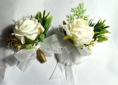 Rose Wrist Corsage Bracelet Boutonniere Set 2 Pack Wedding Flowers