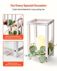 VEVOR 12 Set Wooden Wedding Lantern with LED Candles and Eucalyptus Wreath White
