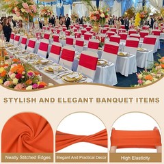 50 Pcs Spandex Chair Sashes Bows with Slider Buckle, Orange Red