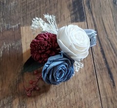 Burgundy Dusty Blue Bridal Bouquet Gray Sola Wood Rose Hydrangea Wedding Flowers