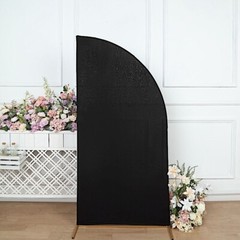 6 ft x 3 ft Matte BLACK Fitted Spandex Half Moon Backdrop STAND COVER Party