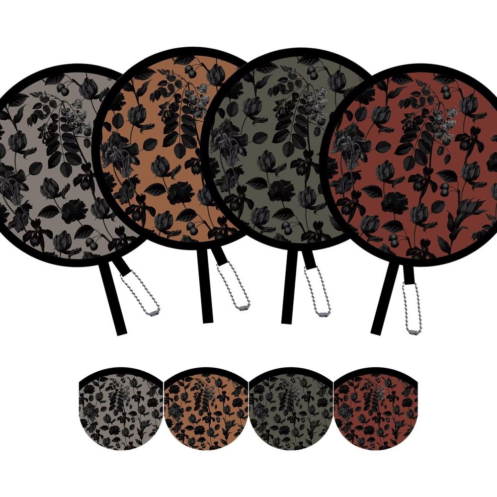SUJJY 4 Pack Chic Black Botanical Foldable Hand Fans, 7.8 inches,