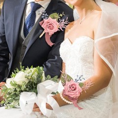 Dusty Pink Rose Corsage Wristlet Band Bracelet Artificial Flower