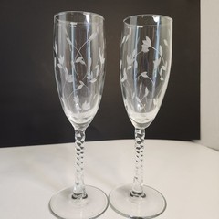 Vtg Lillian Rose Crystal Twisted Stem Glasses Champagne Floral 6oz Hand Blown