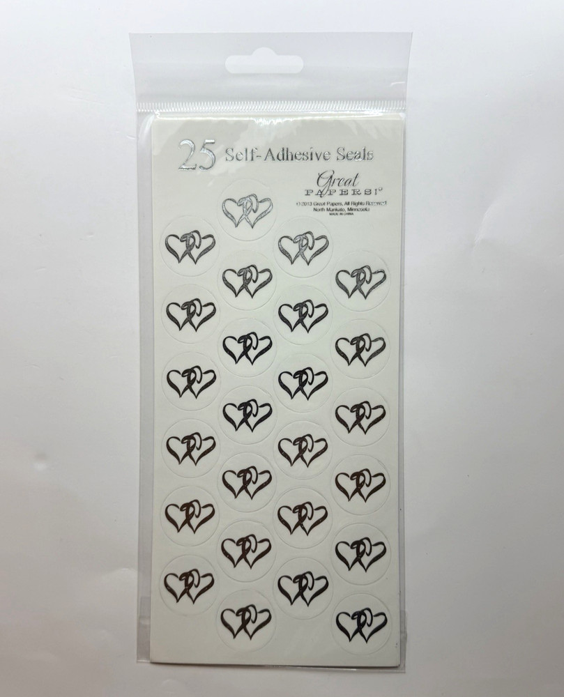 Foil Double Heart Self-Adhesive Envelope Seals/Stickers Wedding Engagement White