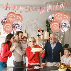 12 PCS Happy 50th Birthday Banner, Rose Gold 50th Birthday Banner Bunting wit…