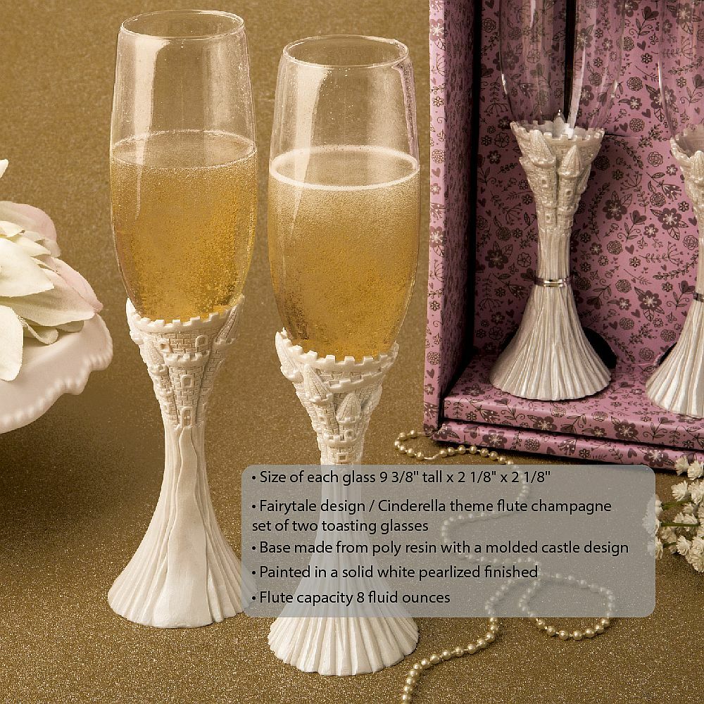 Castle Toasting Flutes Bride Groom Wedding Reception Glassware fairy tale theme