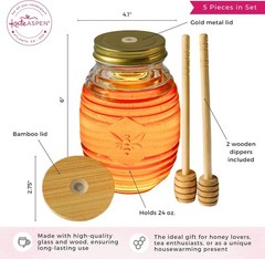 Kate Aspen 24oz. Bee Hive Shaped Honey Glass Mason Jar with Two Large, Clear