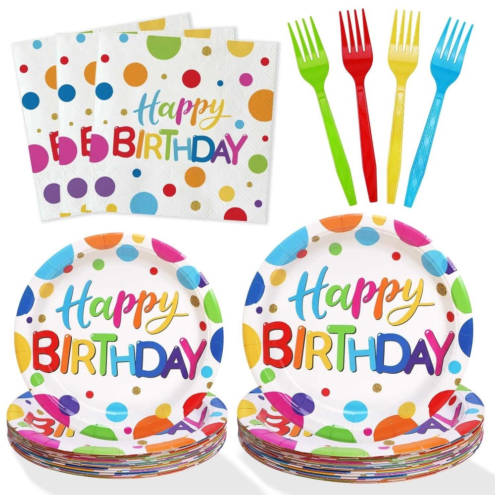 Multicolor Birthday Decorations Plates Set for 25 Guests, 100 Pieces Birthday…