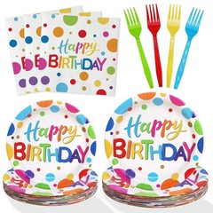 Multicolor Birthday Decorations Plates Set for 25 Guests, 100 Pieces Birthday…
