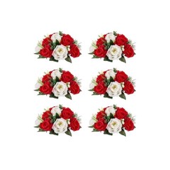 Red & White 13.8” Diameter Pcs of 6 Fake Flower Ball Arrangement