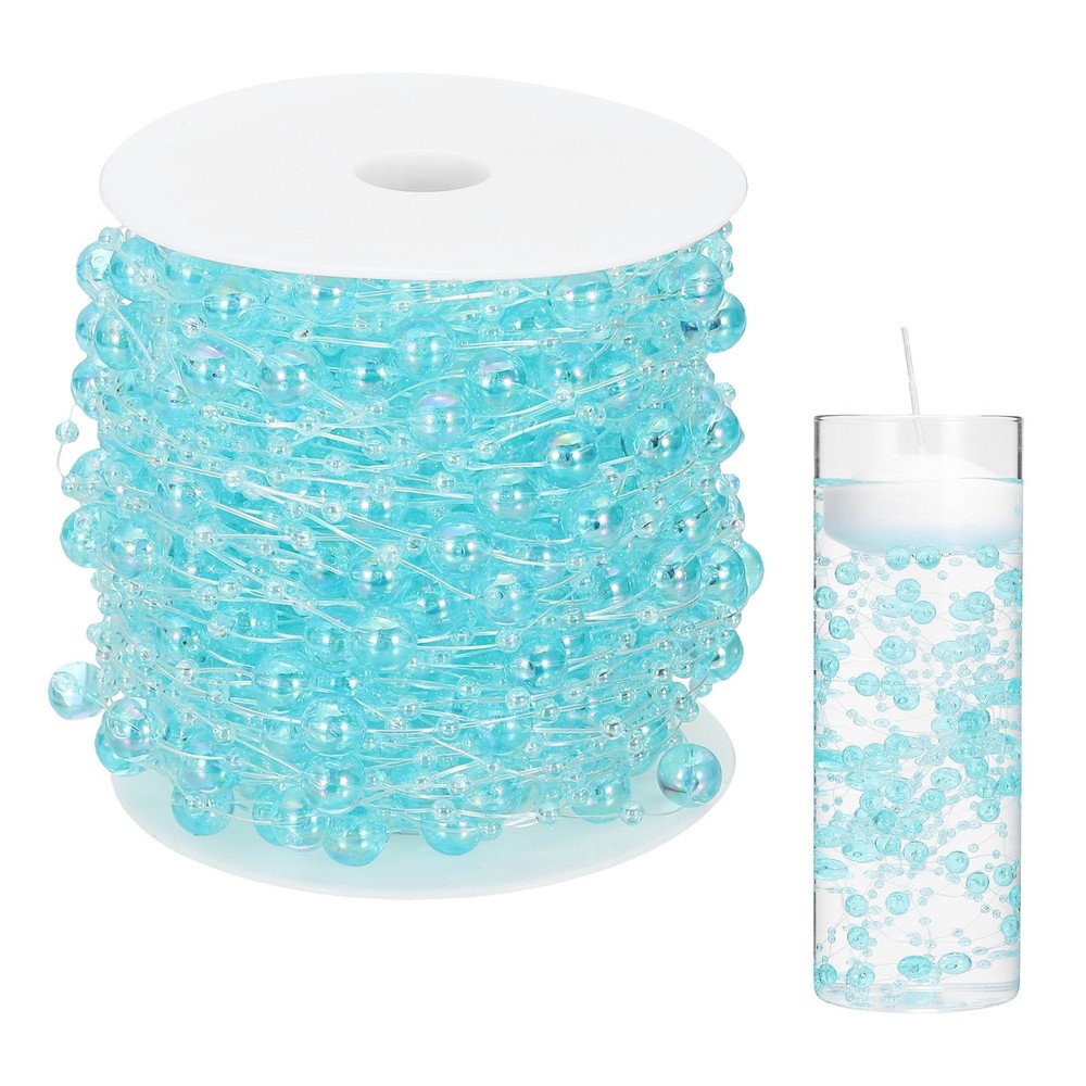 Artificial Floating Beads 8+3mm 131ft Faux Pearls Beads String, Clear Light Blue