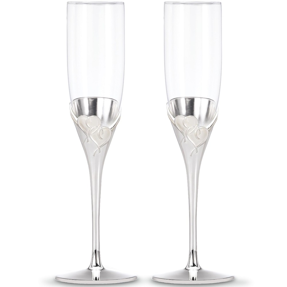 NIB Lenox True Love 2-Piece Toasting Flute Set, Silver Plated