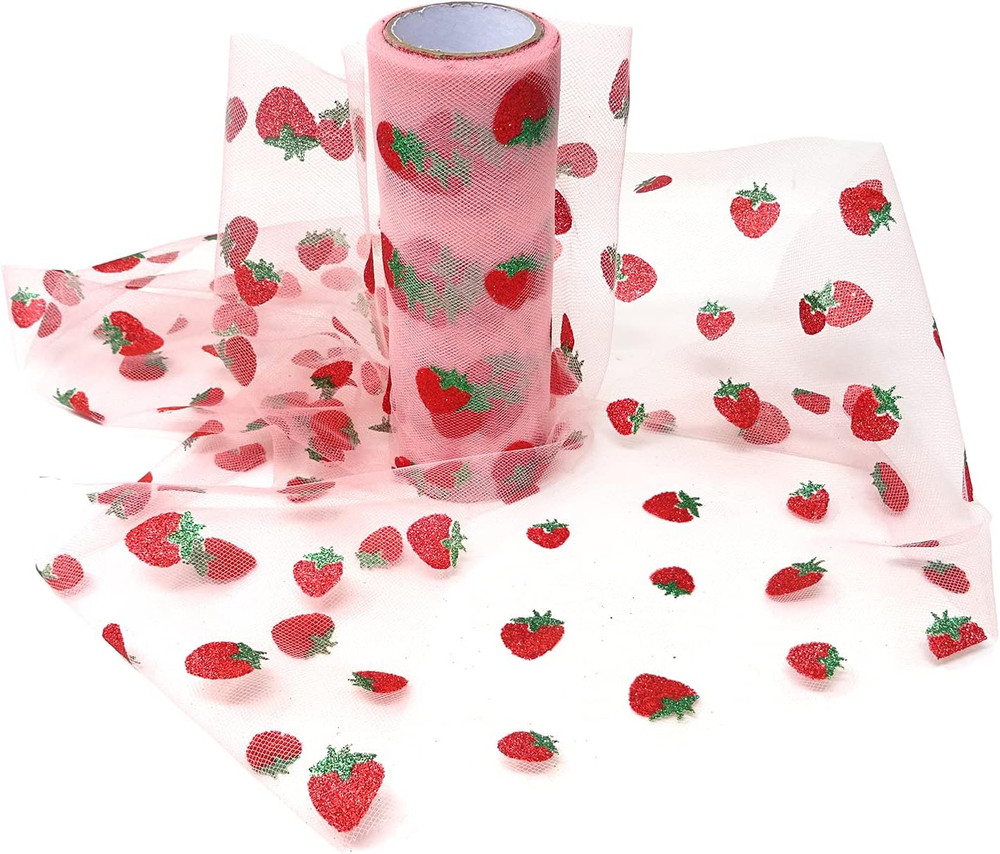 6 Inch X 10 Yards (30 Feet) Shiny Strawberry Tulle Rolls for DIY Crafts, Wedding
