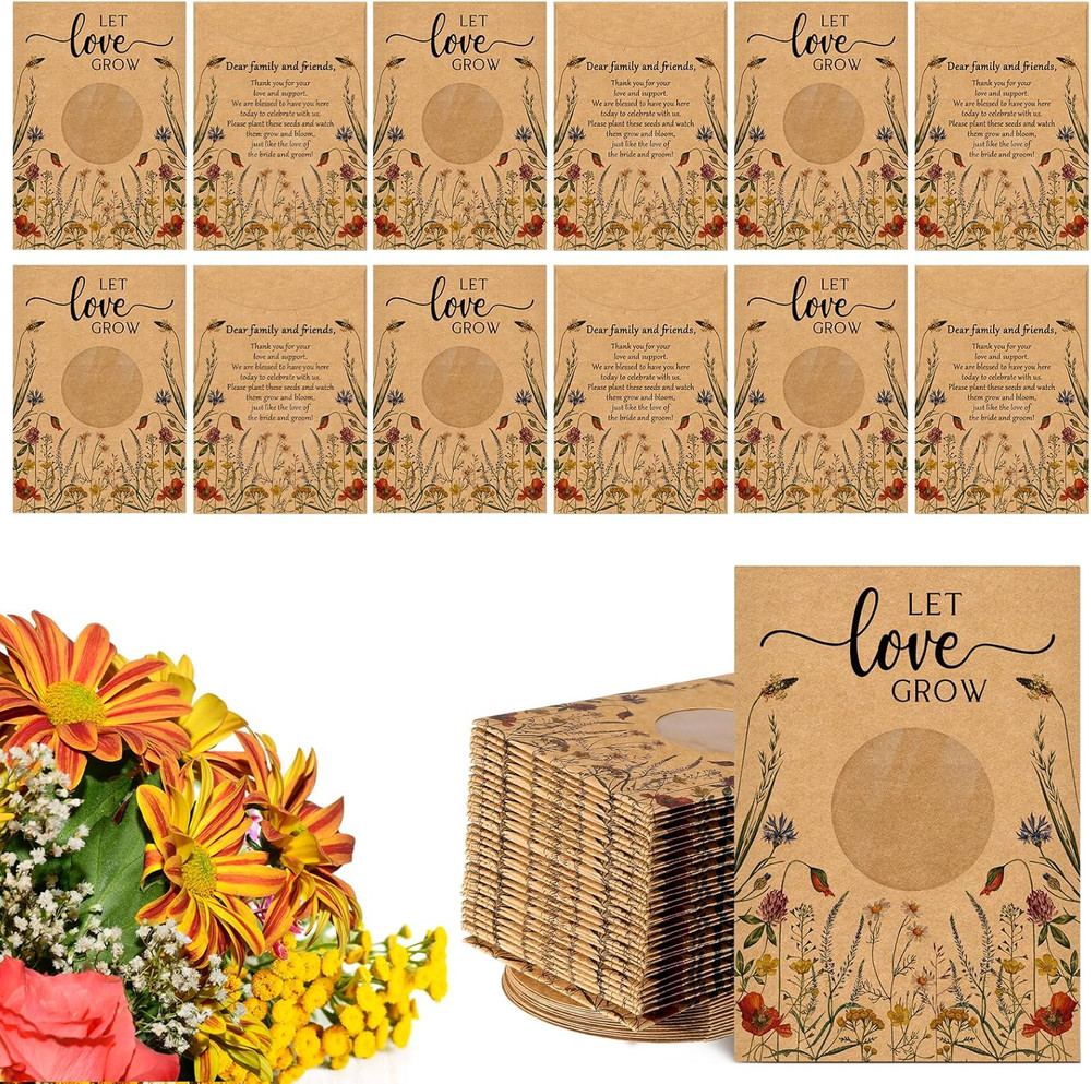 150 Pcs Let Love Grow Seed Packets Cool Wedding Favors for Guests Kraft Envelope