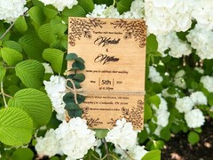 Wedding Invitation | Eucalyptus Wooden Wedding Invitation Set | Rustic Invites