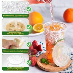 32 oz Sets Clear Plastic Cups with Lids and Straws, Sturdy & Food Safe 32oz 50