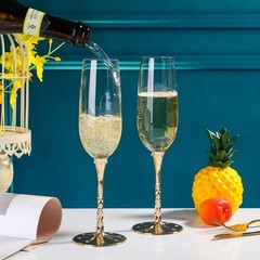 Hanjue Champagne Glasses Set of 2, Clear Flutes 7 Oz 7 Ounces, Gold