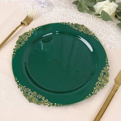 10 Round 10″ Plastic Salad Dinner Plates Embossed Baroque Rim Party Decorations