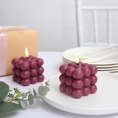 BURGUNDY 2 Bubble Cube 2″ Flameless LED CANDLES Decorative Centerpieces Party