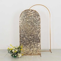 6 ft CHAMPAGNE Big Payette Sequin Fitted Round Top Wedding Arch STAND COVER