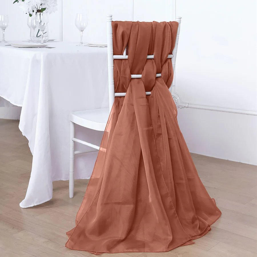 5 Terracotta Premium Chiffon Wide CHAIR SASHES Wedding Reception Decorations