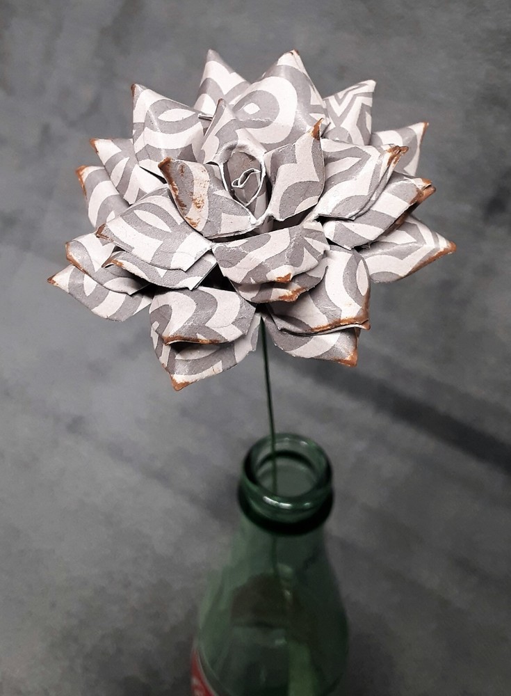 Handmade Paper Flower on stem (Gray Pattern No.3) for Wedding, St. Valentine’s