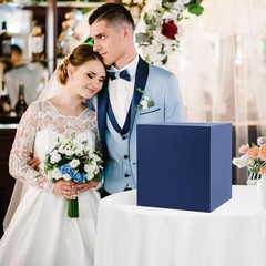 9.05 Inch Navy Blue Card Box With Slot Wedding Party Receiving Holder Decor