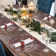 175 Piece Plastic Dinnerware Set for Party, Clear 175 Piece (25 guests) Red