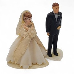 Vtg 50s/60s Mini Celluloid Wedding Bride Groom Cake Topper Made In Hong Kong