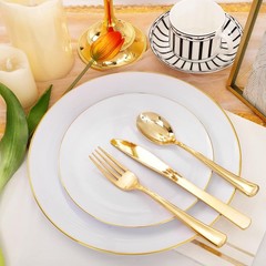 Festiva 175PC White Gold Rim Plates Set for 25 Guests – Party Dinnerware