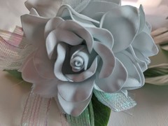 Handmade gardenia wrist corsage and boutonniere Set (light powder blue)