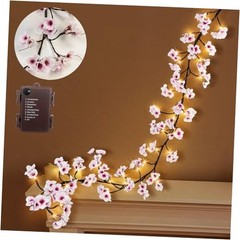 Lighted Cherry Blossom Garland with Timer 48 LED Fairy Lights 6FT for Mantle,