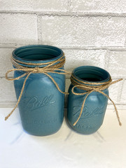 Teal with Gold Glitter Mason Jar Centerpiece