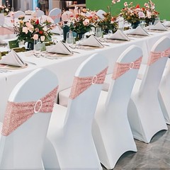 50Pcs Stretch Sequin Chair Sashes One-Sided Glitter Spandex Chair Bands w/Buckle